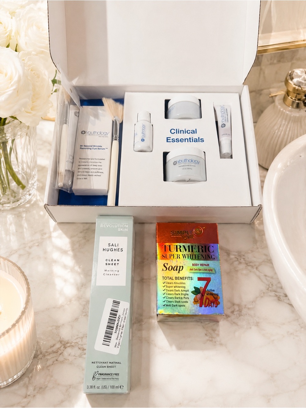 Clinical Essentials beauty Skincare Set  Youthlogy eye turmeric soap face wash